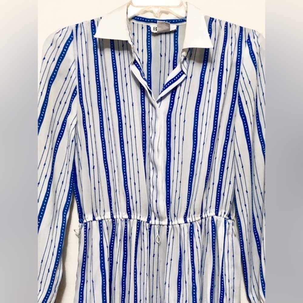 Vintage B.G.B. LTD BGB Dress White & Blue Striped Long Sleeve Women’s 12